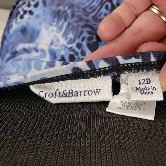 Croft & Barrow KH90453D D-Cup Tummy Slimmer Blue Navy Animal Tankini BathingSuit - Picture 2 of 11